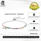 925 Silver Adjustable Tennis Bracelet Women Multi-Color Zirconia Chain