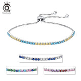 925 Silver Adjustable Tennis Bracelet Women Multi-Color Zirconia Chain