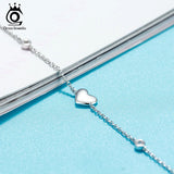 925 Silver Anklet Heart Charms Zirconia Vacation Ankle Accessory