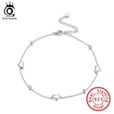 925 Silver Anklet Heart Charms Zirconia Vacation Ankle Accessory