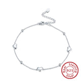 925 Silver Anklet Heart Charms Zirconia Vacation Ankle Accessory