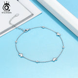 925 Silver Anklet Heart Charms Zirconia Vacation Ankle Accessory