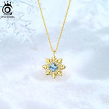 925 Silver Crystal Pendant Snowflake Necklace Christmas Gift