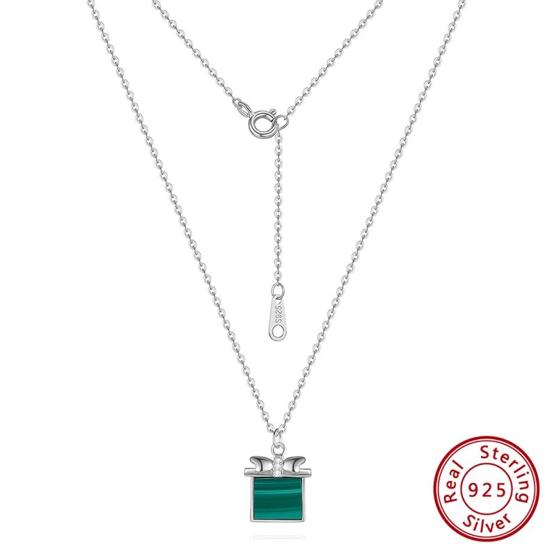 925 Silver Malachite Pendant Necklace for Women