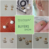 925 Silver Stud Earrings Fresh Water Pearl 8 MM Gold-color Female Jewelry