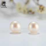 925 Silver Stud Earrings Fresh Water Pearl 8 MM Gold-color Female Jewelry