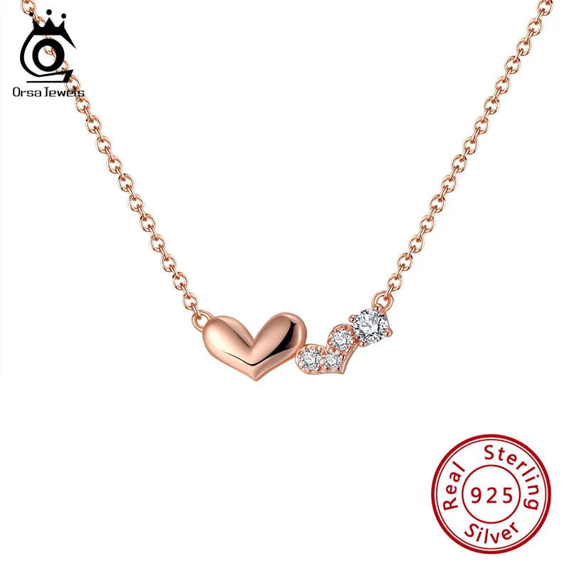 Sterling 925 Silver Necklace with Heart Shape Zircon Pendant