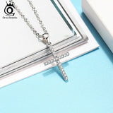 Religion Cross Pendant Necklace 925 Silver Zirconia Jewelry