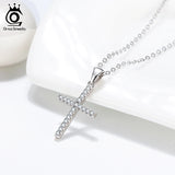 Religion Cross Pendant Necklace 925 Silver Zirconia Jewelry