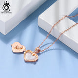 Heart Pendant Necklace 925 Silver Mother of Pearl Fine Jewelry EQN25