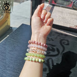 Rose Quartz Beads Bracelet Bangle Natural Stone Healing Jewelry GMB22