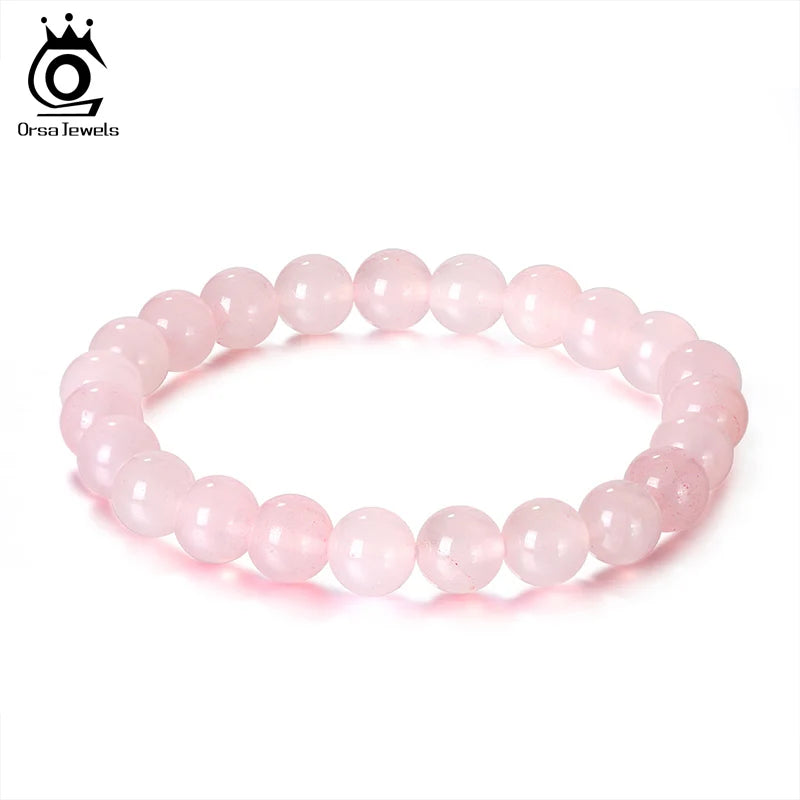 Rose Quartz Beads Bracelet Bangle Natural Stone Healing Jewelry GMB22