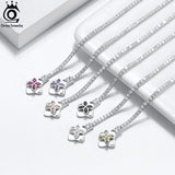 Sterling Silver Rotatable Clover Clasp Tennis Bracelet CZ Chain Jewelry