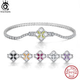 Sterling Silver Rotatable Clover Clasp Tennis Bracelet CZ Chain Jewelry
