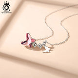 Silver 925 Butterfly Pendant Necklace Crystal Stone Chains for Women SWN06