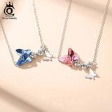 Silver 925 Butterfly Pendant Necklace Crystal Stone Chains for Women SWN06