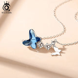 Silver 925 Butterfly Pendant Necklace Crystal Stone Chains for Women SWN06