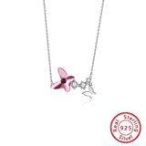 Silver 925 Butterfly Pendant Necklace Crystal Stone Chains for Women SWN06