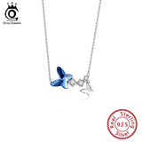 Silver 925 Butterfly Pendant Necklace Crystal Stone Chains for Women SWN06