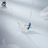 Silver Butterfly Necklace Crystal Party Anniversary Jewelry for Women SWN03