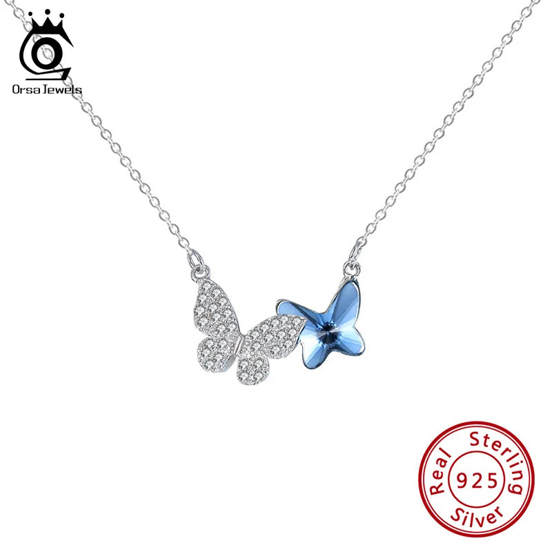 Silver Butterfly Necklace Crystal Party Anniversary Jewelry for Women SWN03