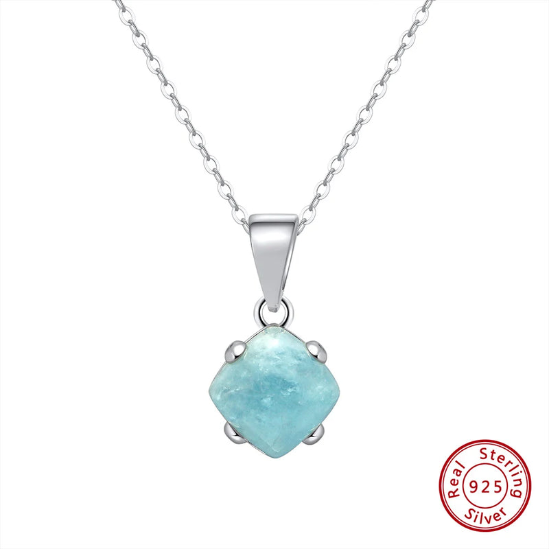 Aquamarine Pendant Necklace 925 Sterling Silver Gemstone Jewelry for Women