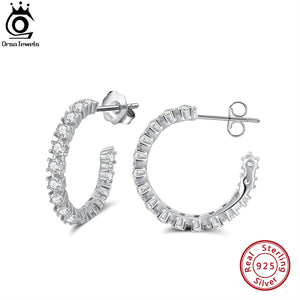 Small Open Hoop Earrings 925 Sterling Silver CZ Zirconia Gift Jewelry