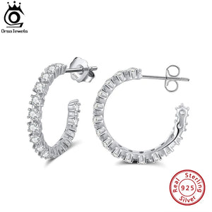 Small Open Hoop Earrings 925 Sterling Silver CZ Zirconia Gift Jewelry