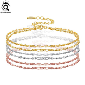 925 Silver Double-Layered Diamond-Cut Chain Bracelet for Women Girls