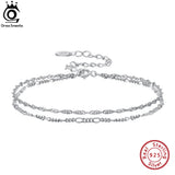 925 Silver Double-Layered Diamond-Cut Chain Bracelet for Women Girls