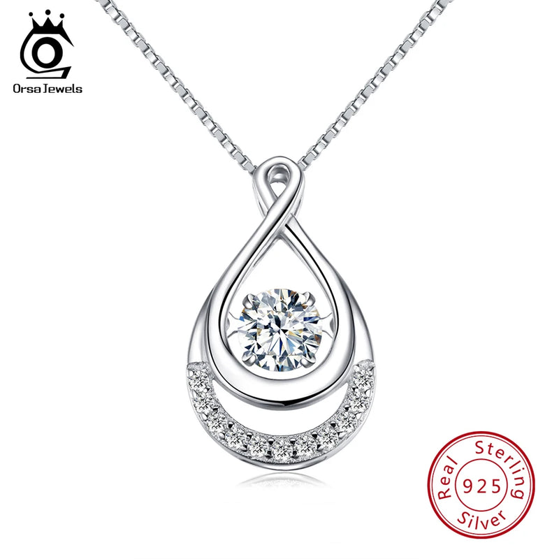 925 Silver Women Necklaces Double Infinity Pendants with Crystal