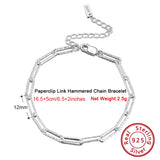 925 Silver Paperclip Link Hammered Chain Bracelet 3.5mm