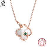 925 Silver Clover Pendant Necklace Shell Zirconia Chain Women Girls Jewelry