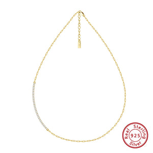 925 Silver Paperclip Link Chain CZ Necklace for Women SC63