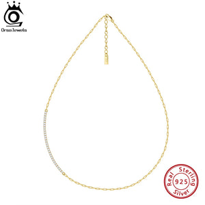 925 Silver Paperclip Link Chain CZ Necklace for Women SC63