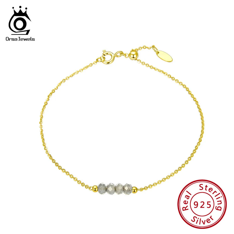 Sterling Silver Moonstone Bracelet w/ 18K Chain - Fine Jewelry SB44