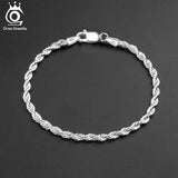 Sterling Silver Italian Diamond Cut Rope Chain Bracelet for Men and Women