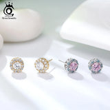925 Sterling Silver Zirconia Round Earrings Stud SE295