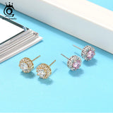 925 Sterling Silver Zirconia Round Earrings Stud SE295