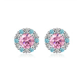 925 Sterling Silver Zirconia Round Earrings Stud SE295