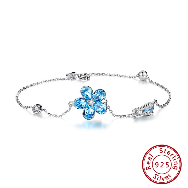 Flower Shape Crystal Bracelet 925 Silver Chain with Cubic Zircon