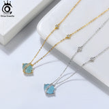 Aquamarine Planet Pendant Necklace 925 Sterling Silver Vintage Jewelry