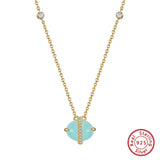Aquamarine Planet Pendant Necklace 925 Sterling Silver Vintage Jewelry