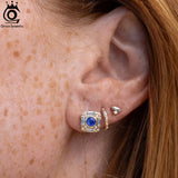 925 Silver CZ Hoop Earrings 18K Plated Women Party Jewelry APE79