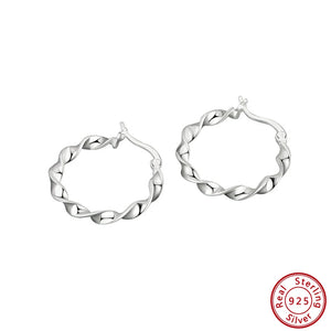 925 Silver Twist Circle Hoop Earrings SE367