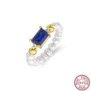 Freshwater Pearl 925 Silver Chain Ring with CZ Charm