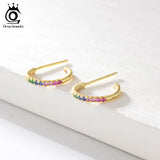 Rainbow CZ Round Hoop Earrings Geometric 925 Silver Unusual Jewelry