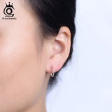 Rainbow CZ Round Hoop Earrings Geometric 925 Silver Unusual Jewelry