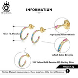 Rainbow CZ Round Hoop Earrings Geometric 925 Silver Unusual Jewelry
