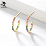 Rainbow CZ Round Hoop Earrings Geometric 925 Silver Unusual Jewelry